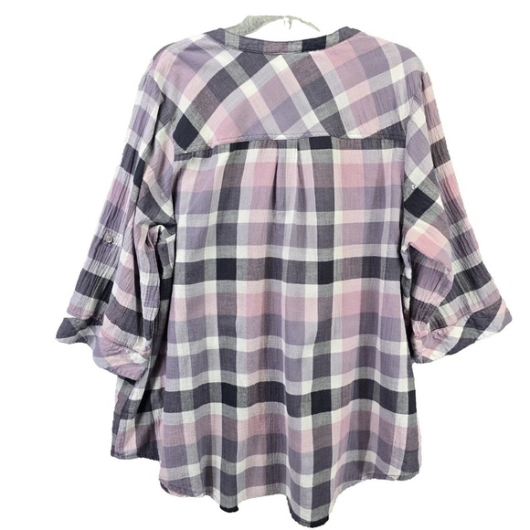 Torrid Windowpane Plaid Popover Shirt Women’s 4X 3/4 Roll Tab Sleeves Country - Picture 9 of 13